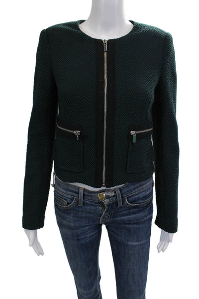 Elizabeth & James Women Green Solid Zip Blazer Long Sleeve Round Neck Size 2