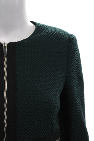 Elizabeth & James Women Green Solid Zip Blazer Long Sleeve Round Neck Size 2