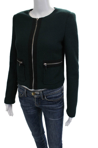 Elizabeth & James Women Green Solid Zip Blazer Long Sleeve Round Neck Size 2
