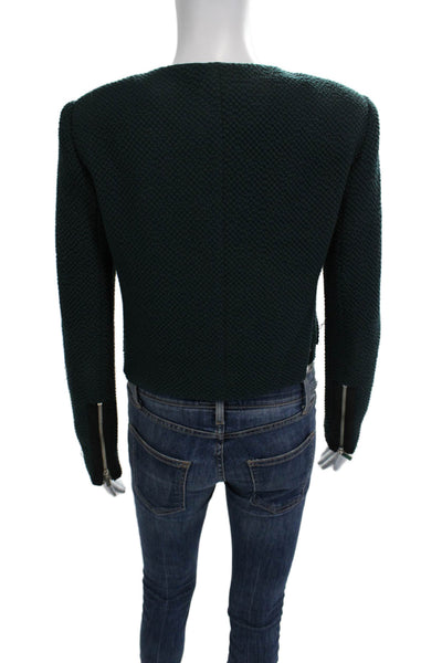 Elizabeth & James Women Green Solid Zip Blazer Long Sleeve Round Neck Size 2