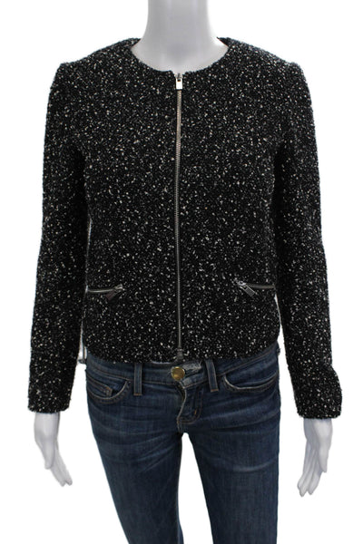 Club Monaco Women Black Zip Crew Neck Classic Jacket Size 2