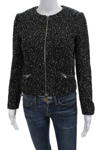 Club Monaco Women Black Zip Crew Neck Classic Jacket Size 2