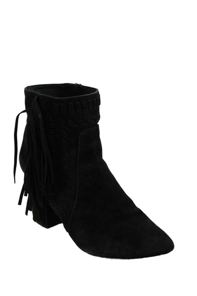 Rebecca Minkoff Womens Pointed Toe Fringe Lining Heel Booties Black Size 7.5