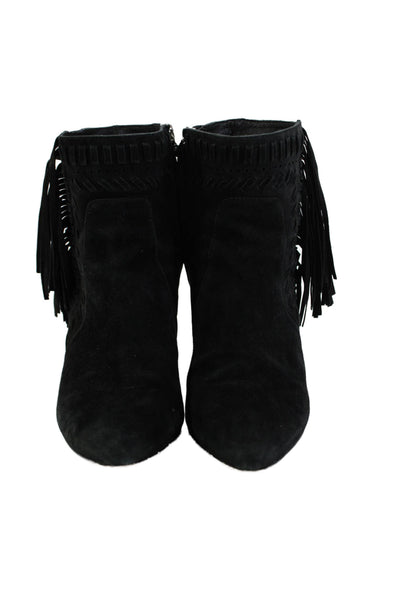 Rebecca Minkoff Womens Pointed Toe Fringe Lining Heel Booties Black Size 7.5