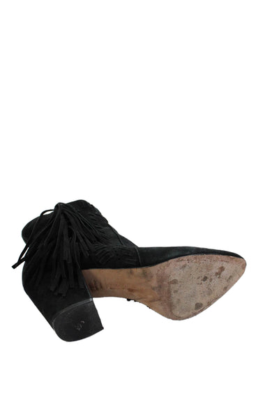 Rebecca Minkoff Womens Pointed Toe Fringe Lining Heel Booties Black Size 7.5