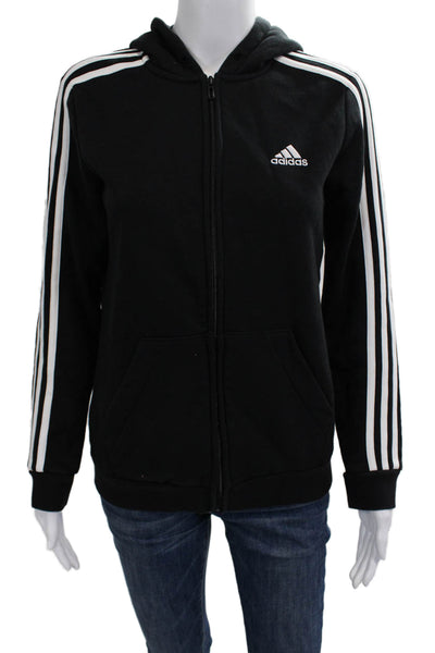 Adidas Womens Full-zip Hoodie Black Striped Sports Size S