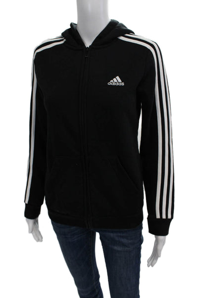 Adidas Womens Full-zip Hoodie Black Striped Sports Size S