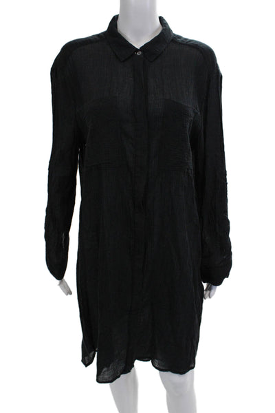 Seafolly Womens Shirt Dress Black Cotton Long Sleeve Button Short Size M