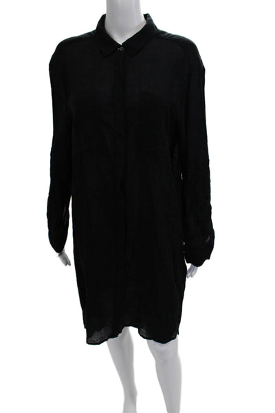 Seafolly Womens Shirt Dress Black Cotton Long Sleeve Button Short Size M