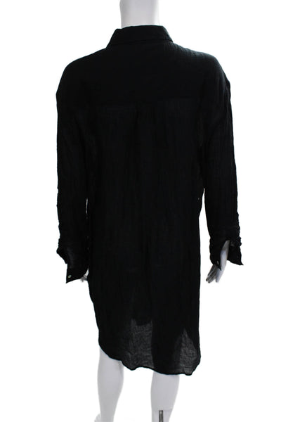 Seafolly Womens Shirt Dress Black Cotton Long Sleeve Button Short Size M