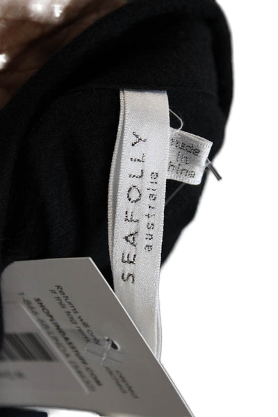 Seafolly Womens Shirt Dress Black Cotton Long Sleeve Button Short Size M