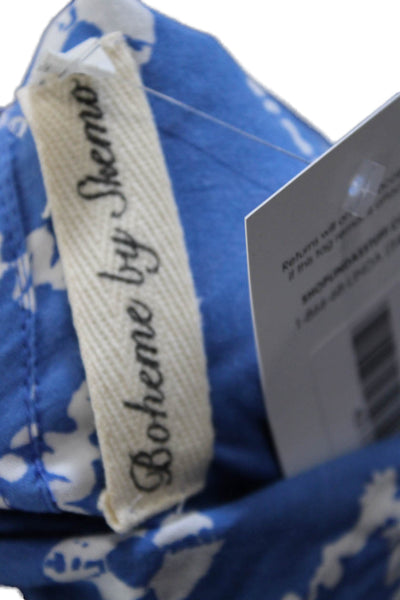 Boheme by Skemo Women Maxi Shirt Dress Blue Geometric 3/4Sleeve Size L