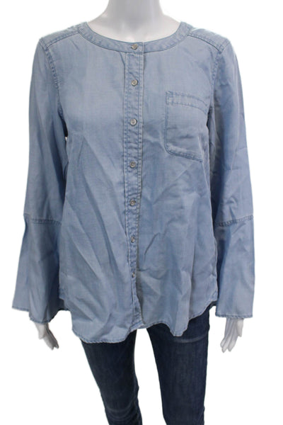 Two by Vince Camuto Women Light Blue Boho Button Up Blouse Size S