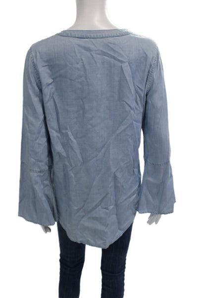 Two by Vince Camuto Women Light Blue Boho Button Up Blouse Size S