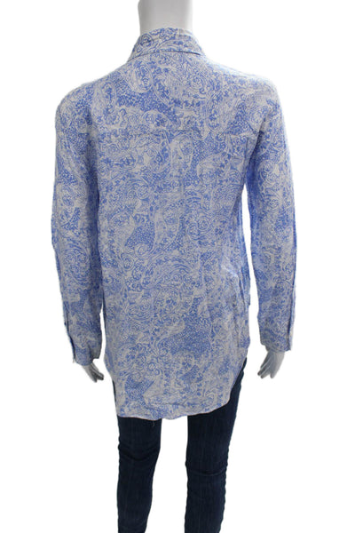 Zara Womens Paisley Collared Viscose Button Up Tunic Long Sleeve Blue Size S