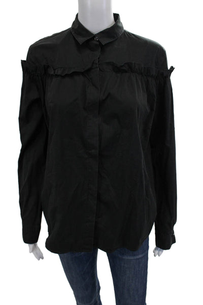 Love Moschino Women Black Viscose Collared Button Up Blouse Long Sleeve Size 8