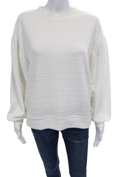 Zara Women White Checked Pullover Sweatshirts Crewneck Long Sleeve Size S