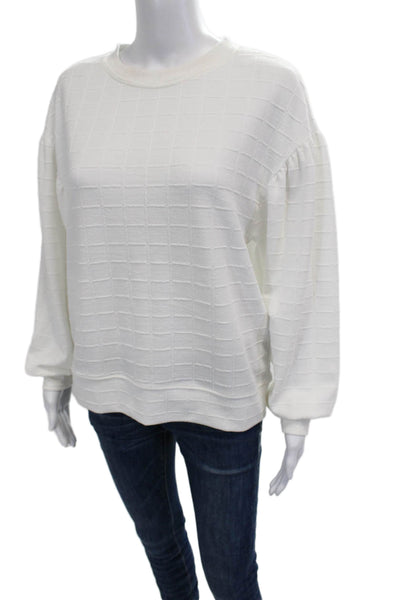 Zara Women White Checked Pullover Sweatshirts Crewneck Long Sleeve Size S