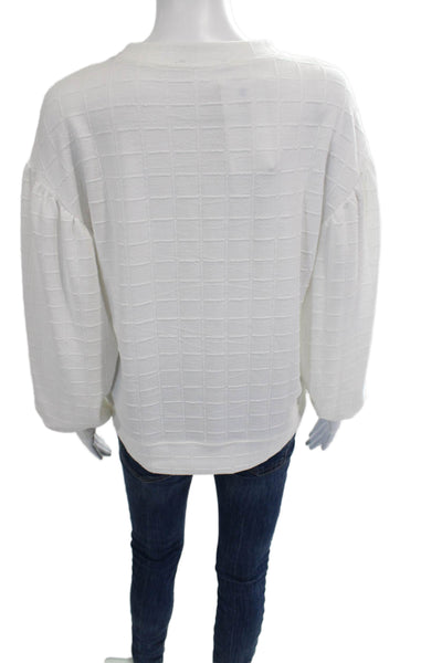 Zara Women White Checked Pullover Sweatshirts Crewneck Long Sleeve Size S