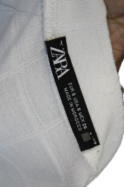 Zara Women White Checked Pullover Sweatshirts Crewneck Long Sleeve Size S