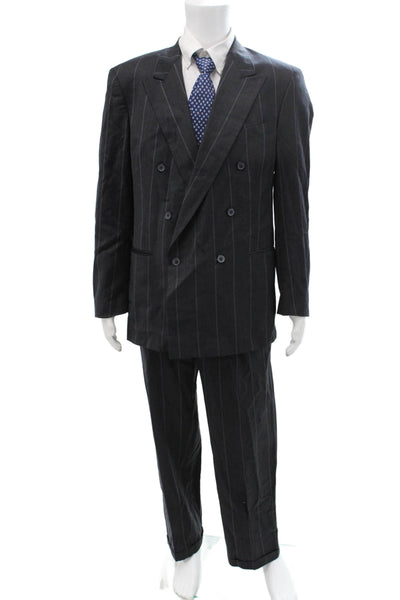 Henry Grethel Mens Dark Gray Striped 2 Piece Virgin Wool Suit Size 42