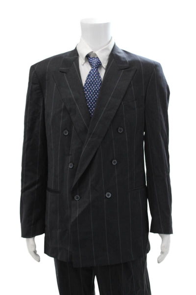 Henry Grethel Mens Dark Gray Striped 2 Piece Virgin Wool Suit Size 42