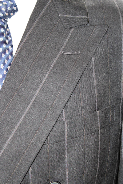 Henry Grethel Mens Dark Gray Striped 2 Piece Virgin Wool Suit Size 42