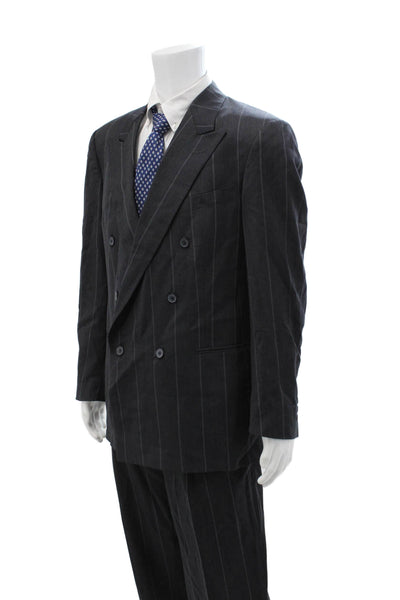 Henry Grethel Mens Dark Gray Striped 2 Piece Virgin Wool Suit Size 42