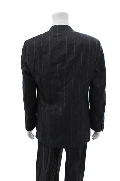 Henry Grethel Mens Dark Gray Striped 2 Piece Virgin Wool Suit Size 42