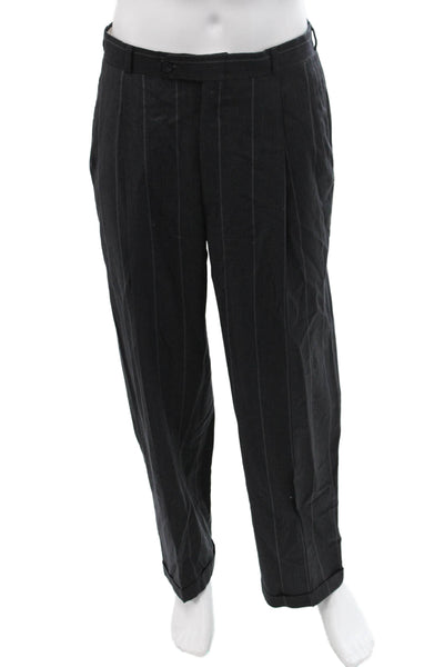 Henry Grethel Mens Dark Gray Striped 2 Piece Virgin Wool Suit Size 42