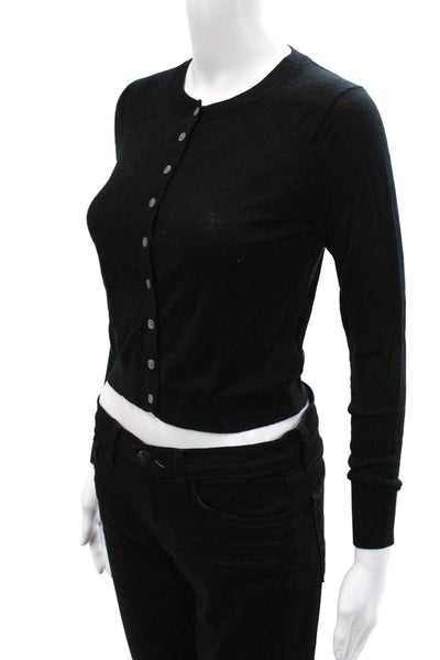 J Crew Womens Cardigan Black Merino Wool Button Crew Neck Long Sleeve Size XS