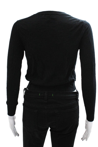J Crew Womens Cardigan Black Merino Wool Button Crew Neck Long Sleeve Size XS