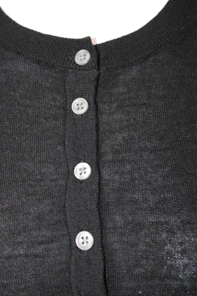 J Crew Womens Cardigan Black Merino Wool Button Crew Neck Long Sleeve Size XS