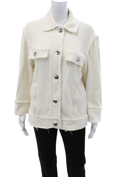 Zara Womens Tweed Jacket White Collared Button Long Sleeve Classic Fall Size XS
