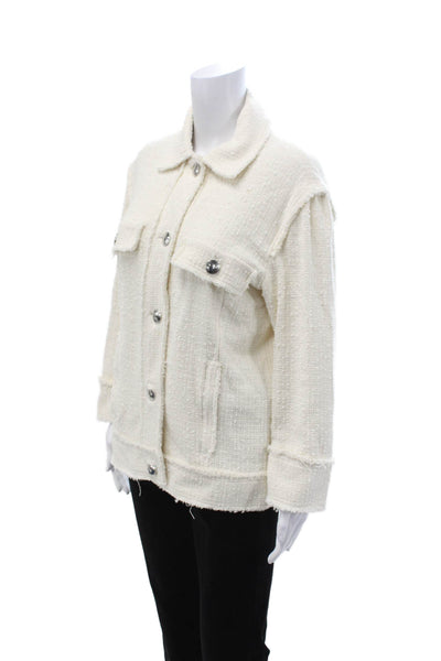 Zara Womens Tweed Jacket White Collared Button Long Sleeve Classic Fall Size XS