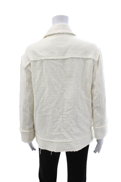Zara Womens Tweed Jacket White Collared Button Long Sleeve Classic Fall Size XS
