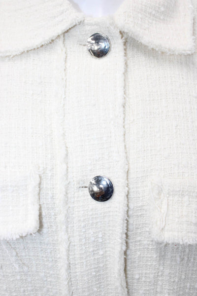 Zara Womens Tweed Jacket White Collared Button Long Sleeve Classic Fall Size XS