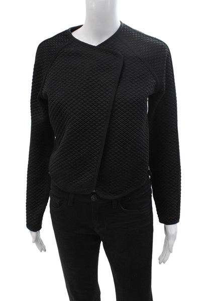 Kempner Women Quilted Black Polyester Geometric Long Sleeve Jacket Size 4