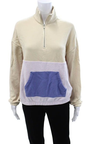 Wildfox Womens Pullover Beige Mock Neck Zip 90s Size S