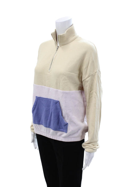 Wildfox Womens Pullover Beige Mock Neck Zip 90s Size S