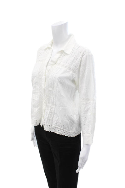 Zara Women White Cotton Collared Button Up Blouse 3/4 Sleeve Bohemian Size S