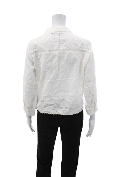 Zara Women White Cotton Collared Button Up Blouse 3/4 Sleeve Bohemian Size S