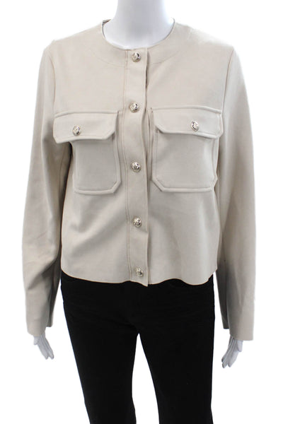 Zara Womens Beige Military Jacket Snap Closure Long Sleeve Size XS
