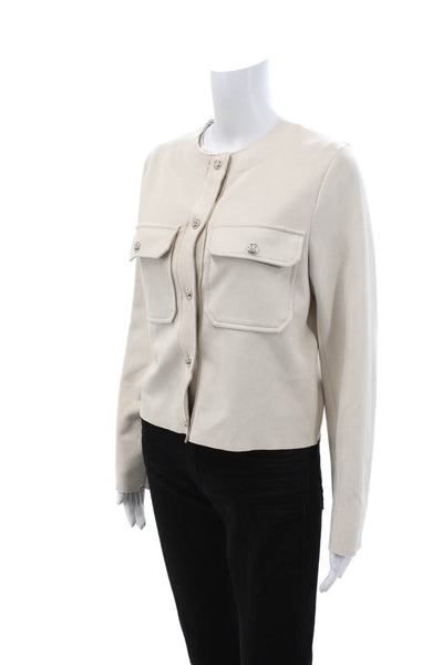 Zara Womens Beige Military Jacket Snap Closure Long Sleeve Size XS