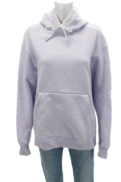 Nike Womens Pullover Hoodie Purple Drawstring Quotes Size S