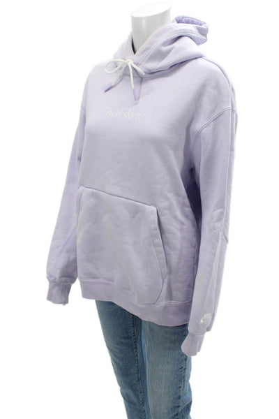 Nike Womens Pullover Hoodie Purple Drawstring Quotes Size S