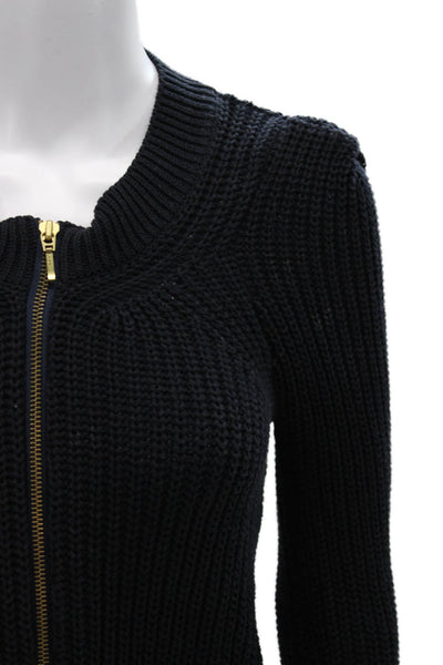 Topshop Women Black Full Zip Cardigan 100% Cotton Crew Neck Size 2