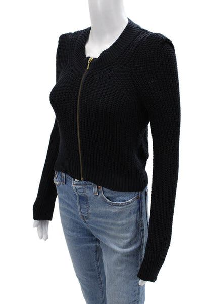 Topshop Women Black Full Zip Cardigan 100% Cotton Crew Neck Size 2