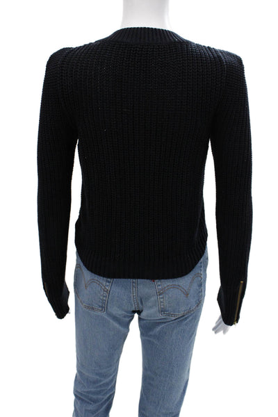 Topshop Women Black Full Zip Cardigan 100% Cotton Crew Neck Size 2