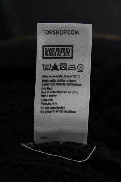 Topshop Women Black Full Zip Cardigan 100% Cotton Crew Neck Size 2